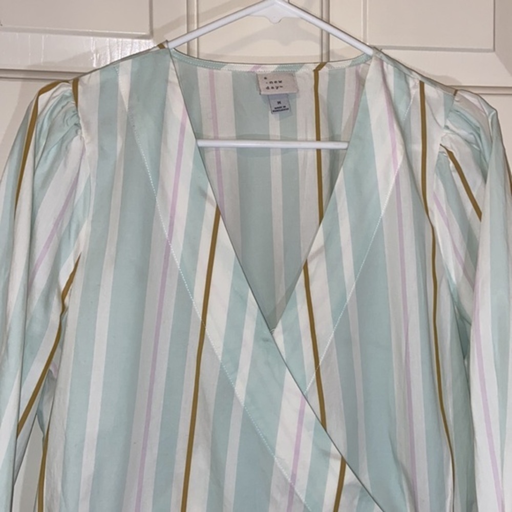 A New Day • Women’s Tops A New Day 3/4 Sleeve Striped Wrap Blouse • Size Medium - Picture 3 of 8